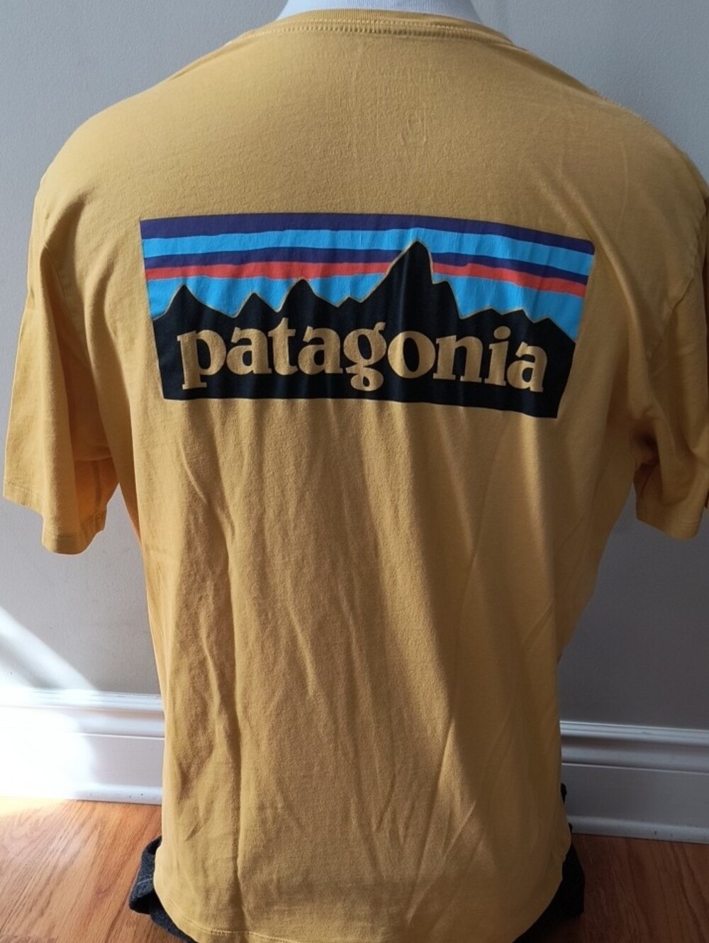 Patagonia Men's Yellow Logo Short Sleeve Tee, Size Large